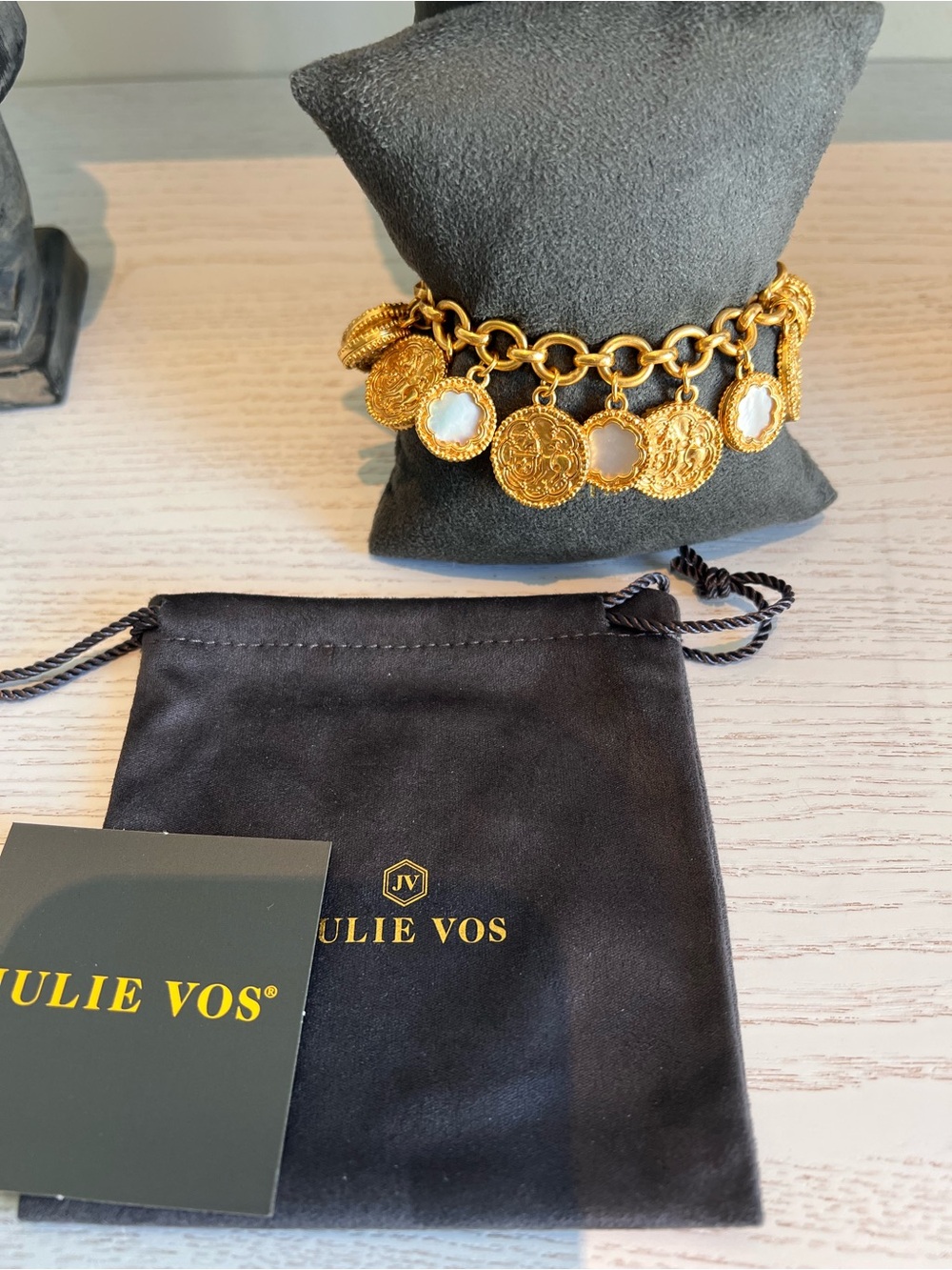 Julie Vos Gold Coin Charm Bracelet with White Mother-of-Pearl Discs